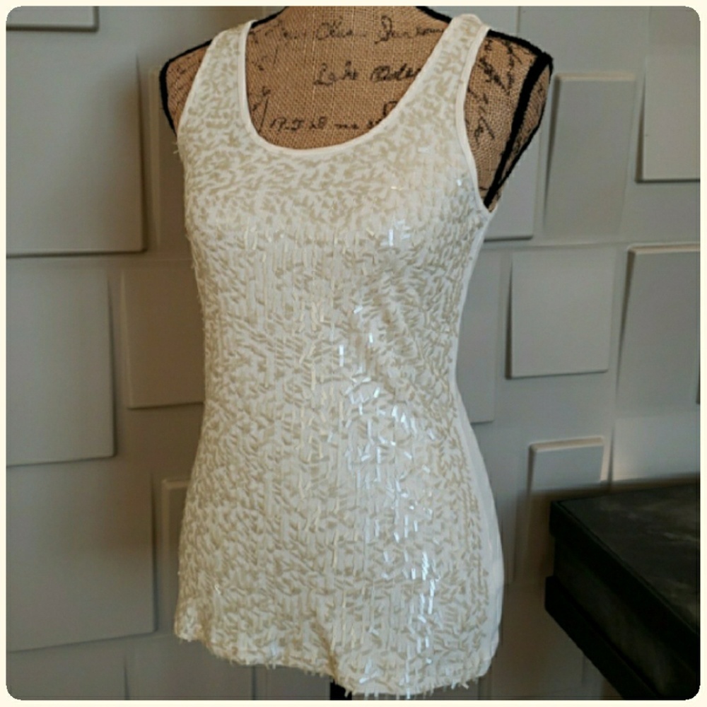 Apt 9 tank top ivory cream white sparkly sequin front Size Medium - Picture 1 of 5